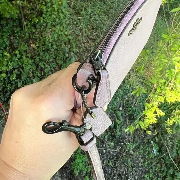 COACH Women's Pebble Leather Wristlet Wallet in Purple Ice w Silver Hardware NWT - Picture 4 of 11